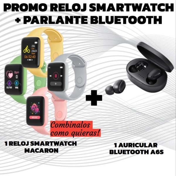 Combo Reloj Smartwatch Macaron  + Auricular A6s