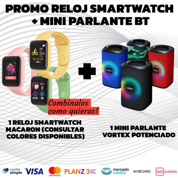 Combo Reloj Smartwatch+Mini Parlante BT Vortex