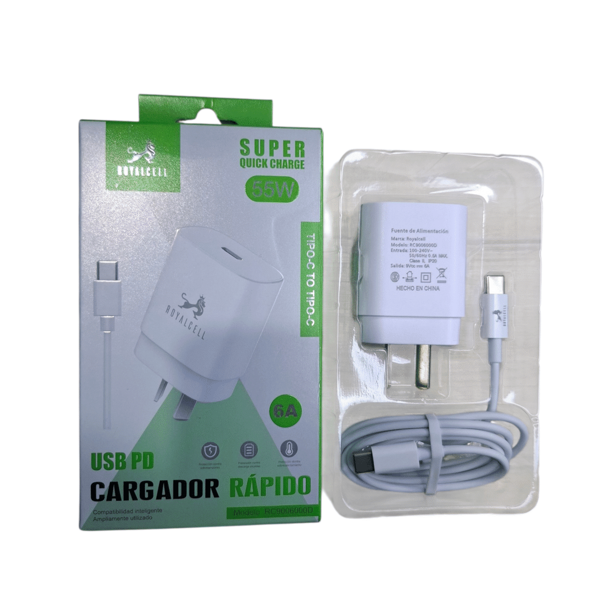 Cargador Tipo C 55W Carga Super Rápida RoyalCell - RC9006000D - Imagen 1
