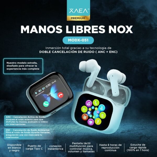 Auricular Bluetooth Premium Xaea Nox ANC/ENC - Blanco