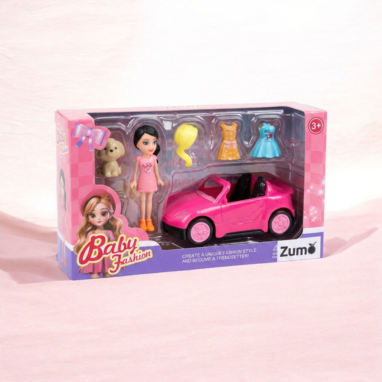 2025/12/1000461396.png Set Muñequita Auto con Accesorios - Rosa - Imagen 1