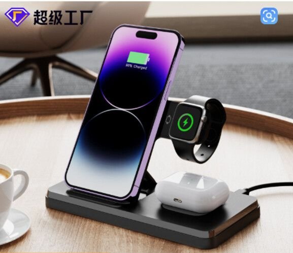 Estacion De Carga Inalambrica 3 En 1 Zentra Ht514 Modx 000h Negro